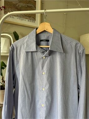 Z Zegna Blue Pinstripe Men's Dress Shirt